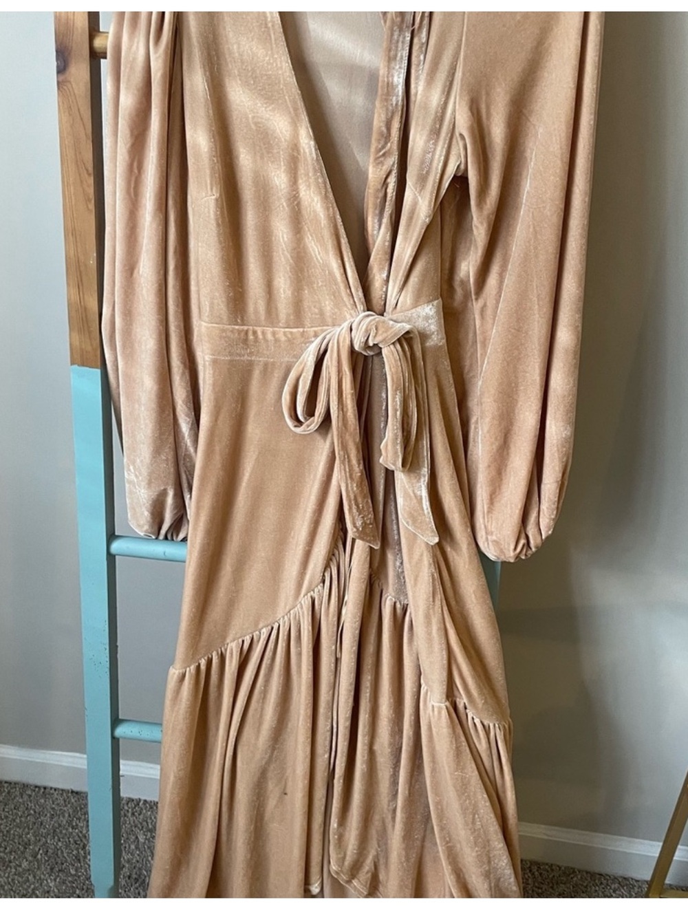 Aura Long Satin Maxi Dress in Champagne Tan